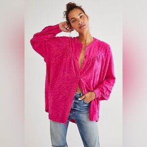 Free People Can’t Stop Dreaming Oversized Tunic Blouse Hot Pink